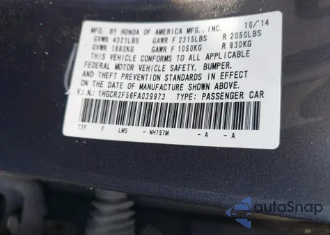 2015 Honda Accord Sport z USA, uszkodzony, nr VIN 1HGCR2F56FA039973